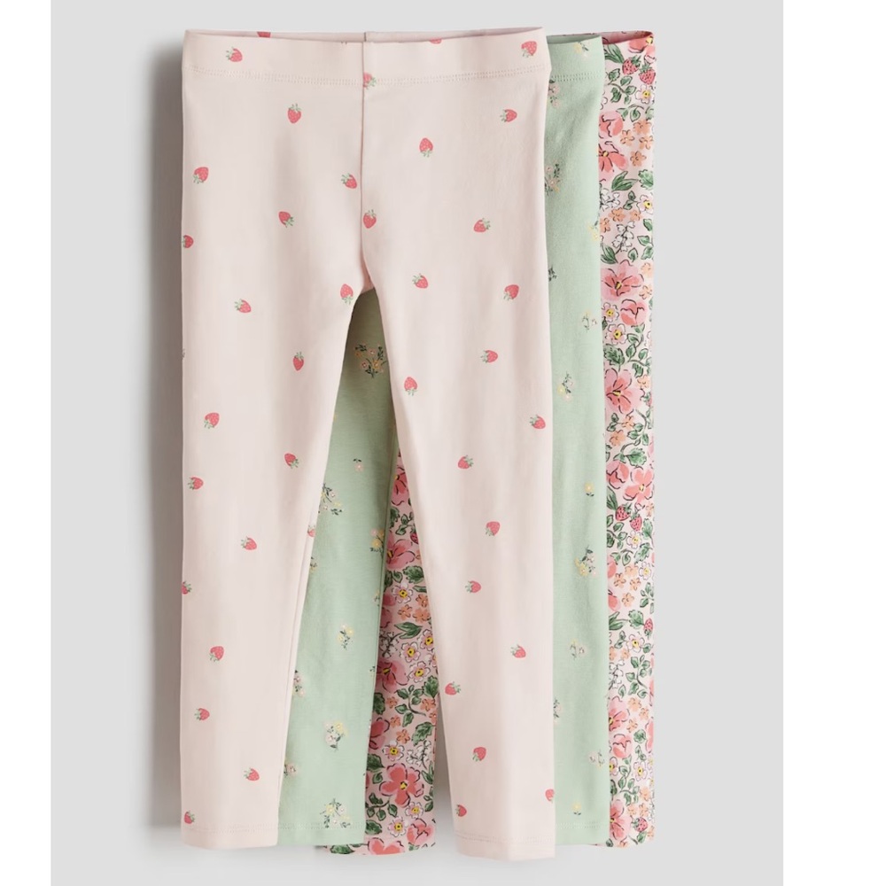H&M 3-PACK JERSEY LEGGINGS Size 2-3T floral strawberries whimsical